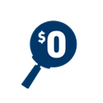 icon of a zero dollar sign through a magnifying glass